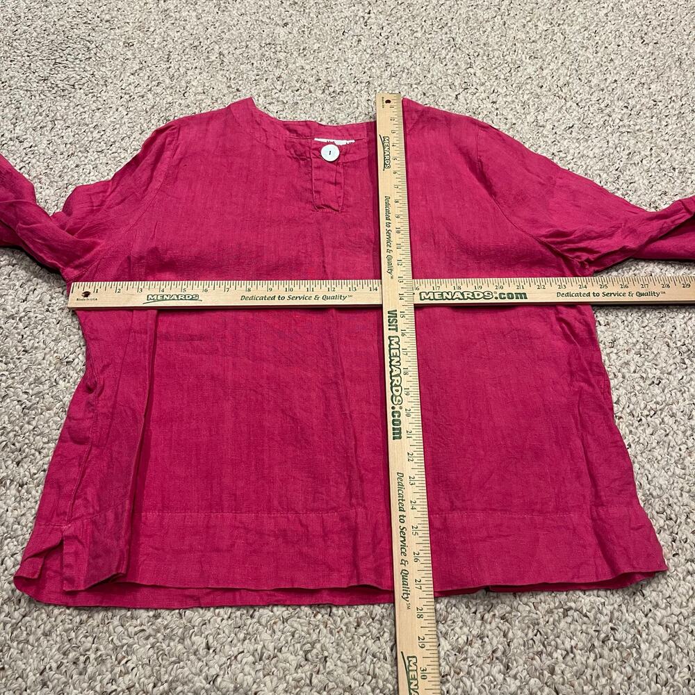 Hot Cotton Raspberry Red Linen Button Accent Blouse - Picture 5 of 6